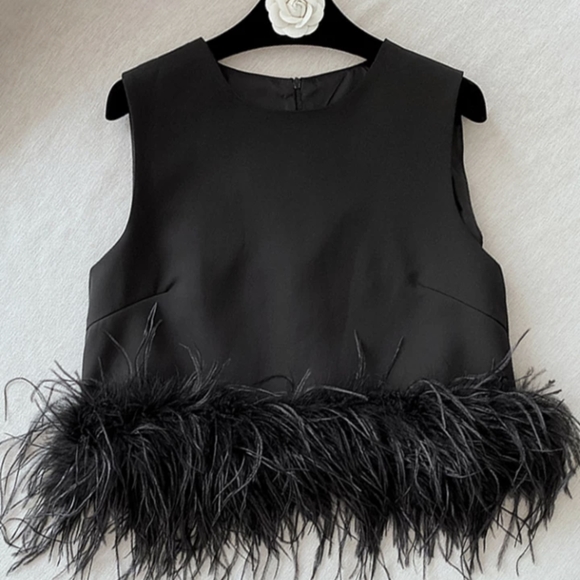 NWT Spring Luxury High Street Feather Cropped Tank Top S:Small&Med - Picture 7 of 13